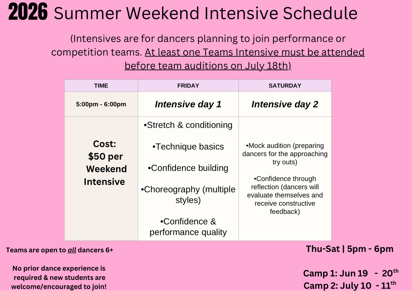 Teams Audition Prep Intensive (Jul. 10th & Jul. 11th)