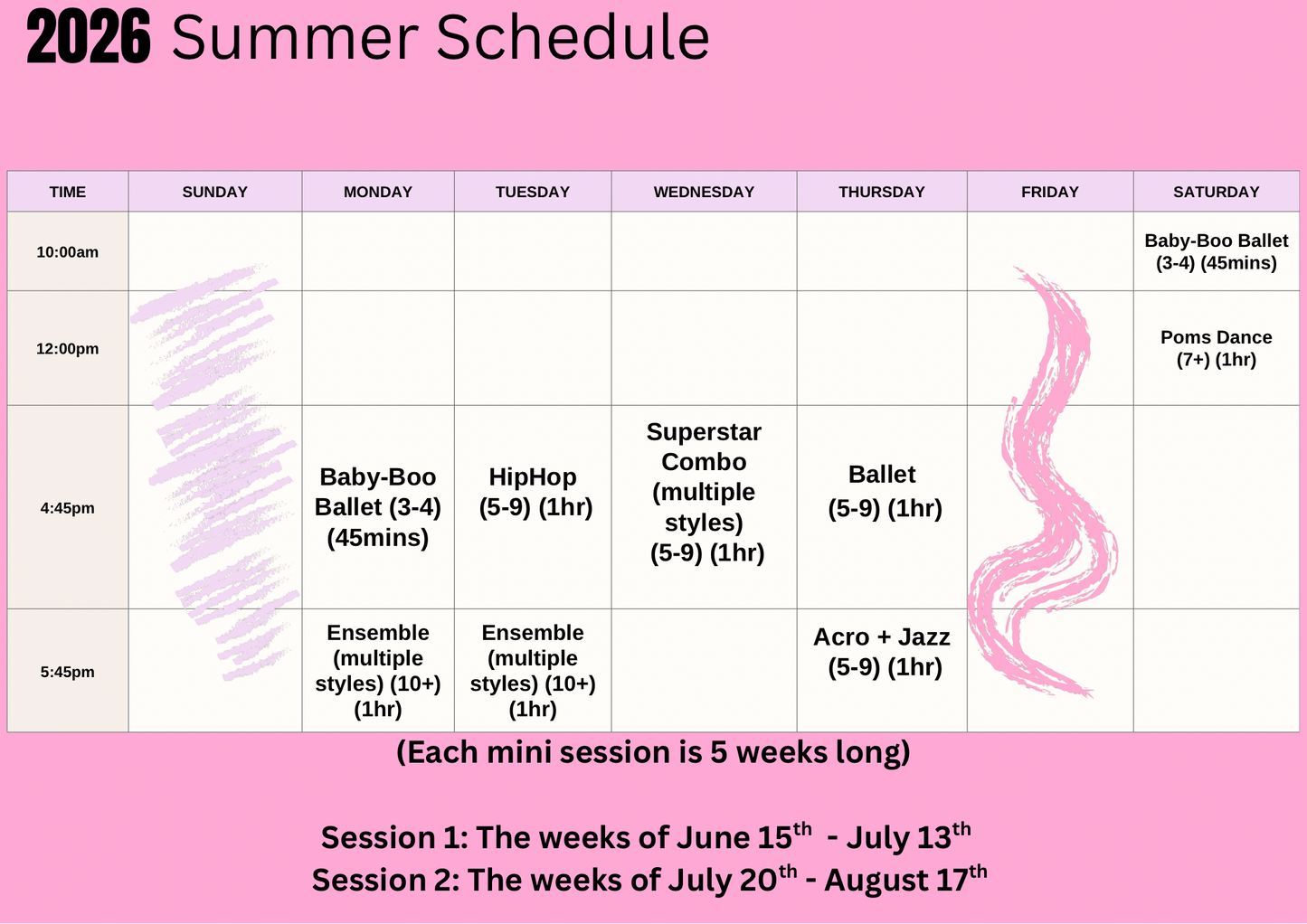 Summer Mini Session Registration